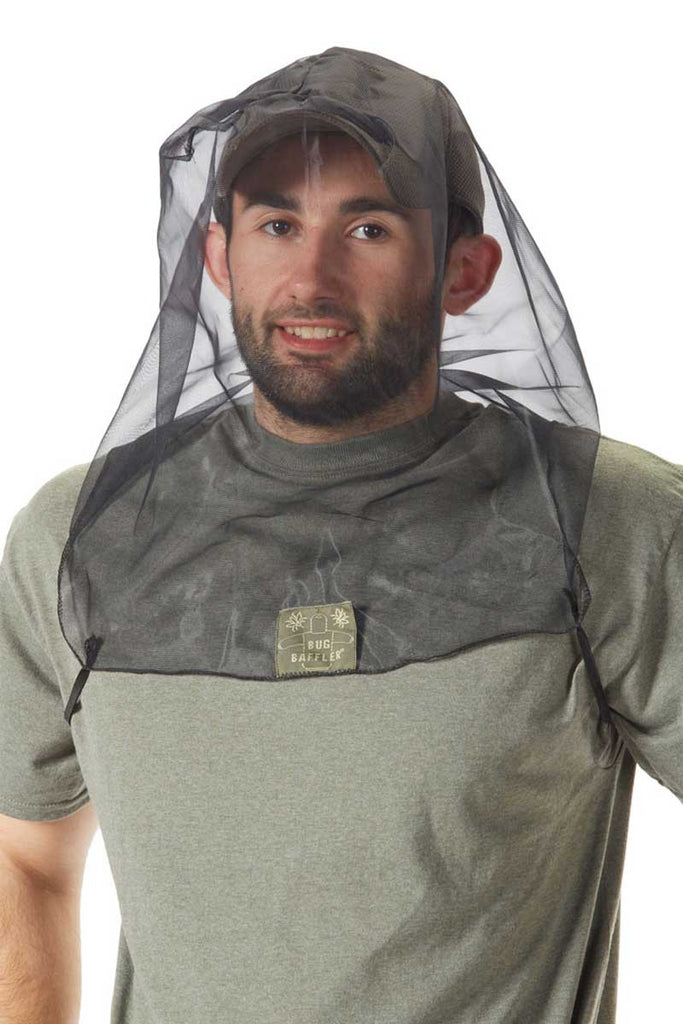 Man wearing Bug Baffler insect protective headset