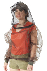 Woman wearing Bug Baffler insect protective hooded shirt